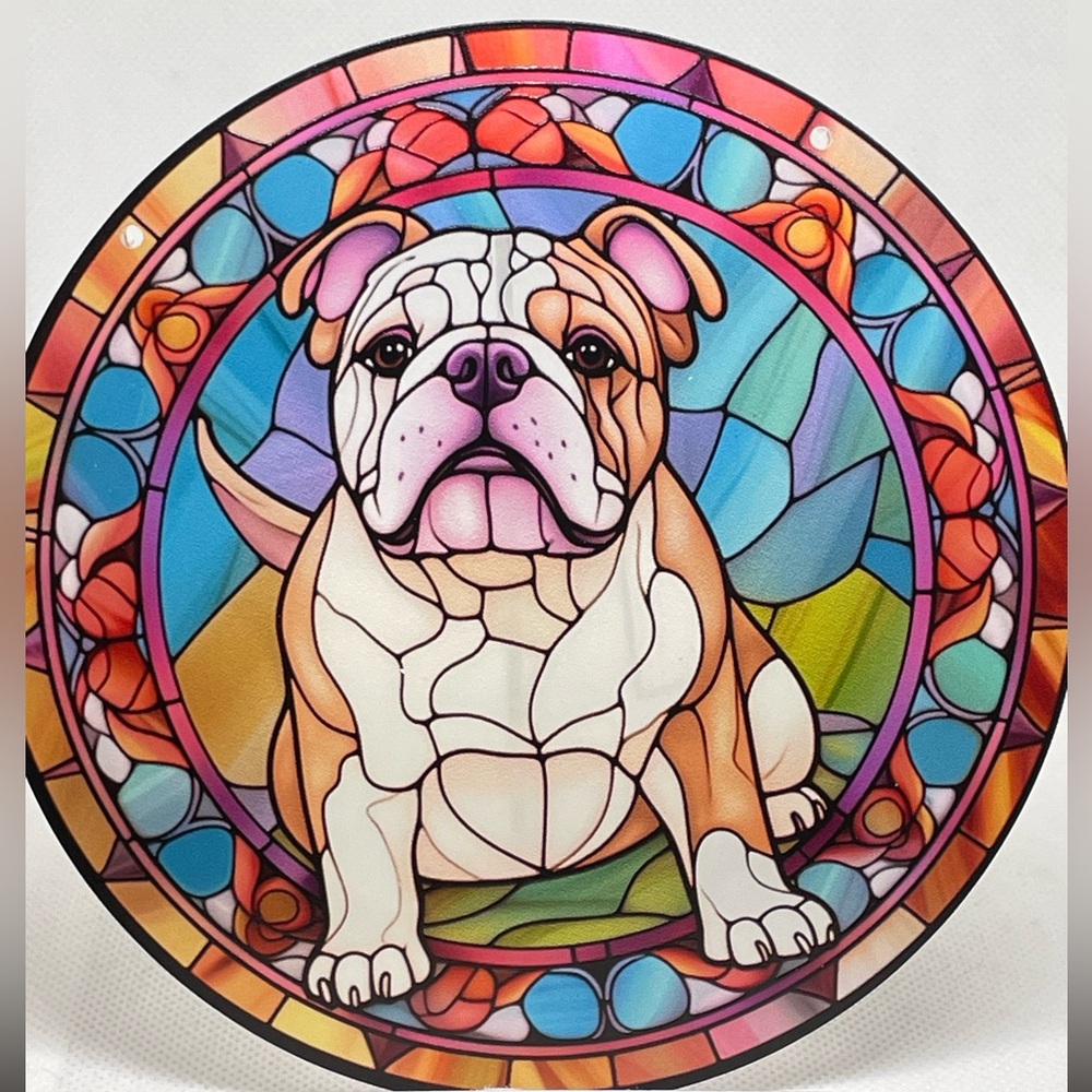 Acrylic Suncatcher Bulldog Breed Decorative Round Gift Home Decor 6” New